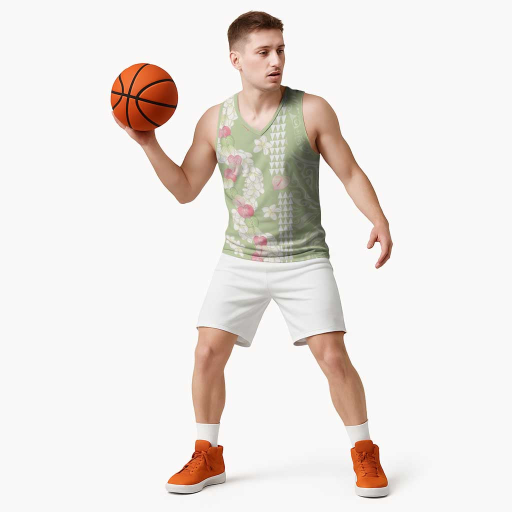 Leaf Green Hawaii Anthurium Plumeria Lei Basketball Jersey