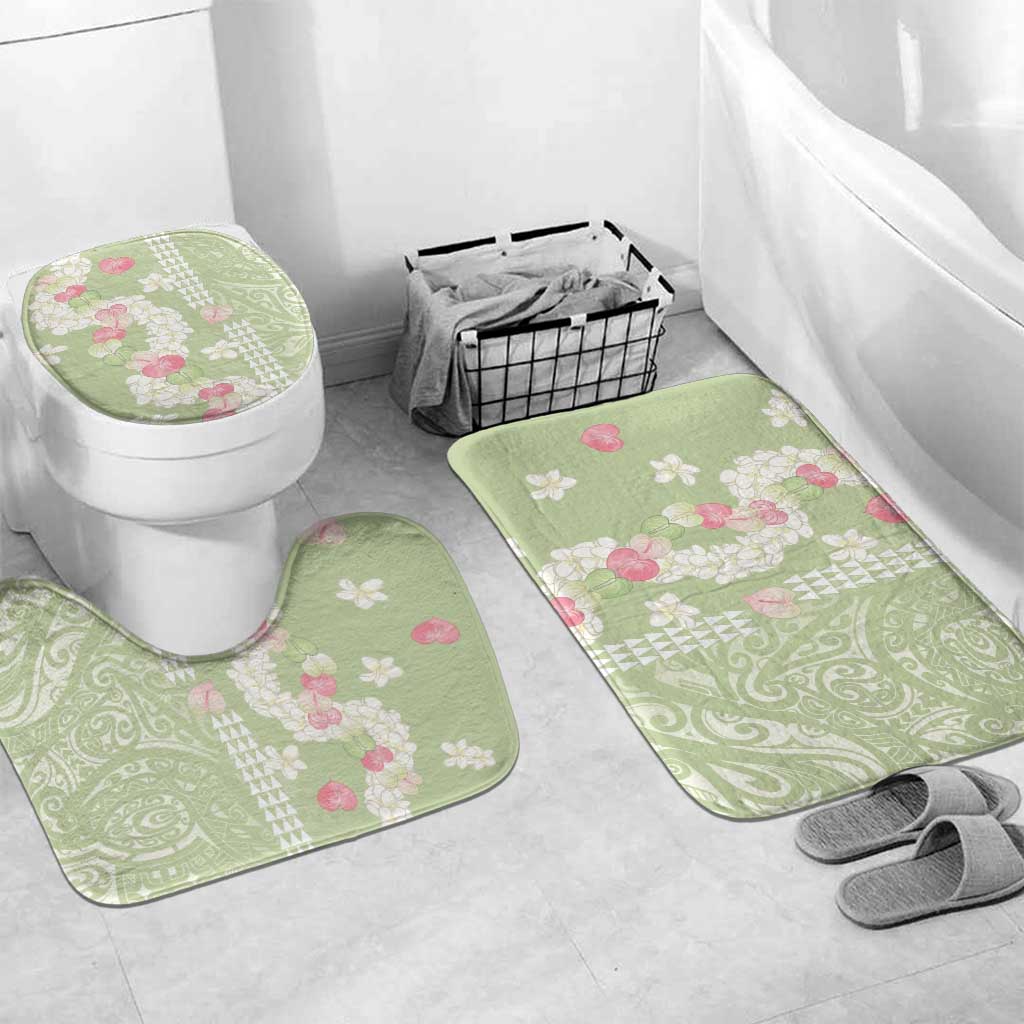 Leaf Green Hawaii Anthurium Plumeria Lei Bathroom Set LT9 Mat Set Only (3 pcs) One Size Green - Polynesian Pride