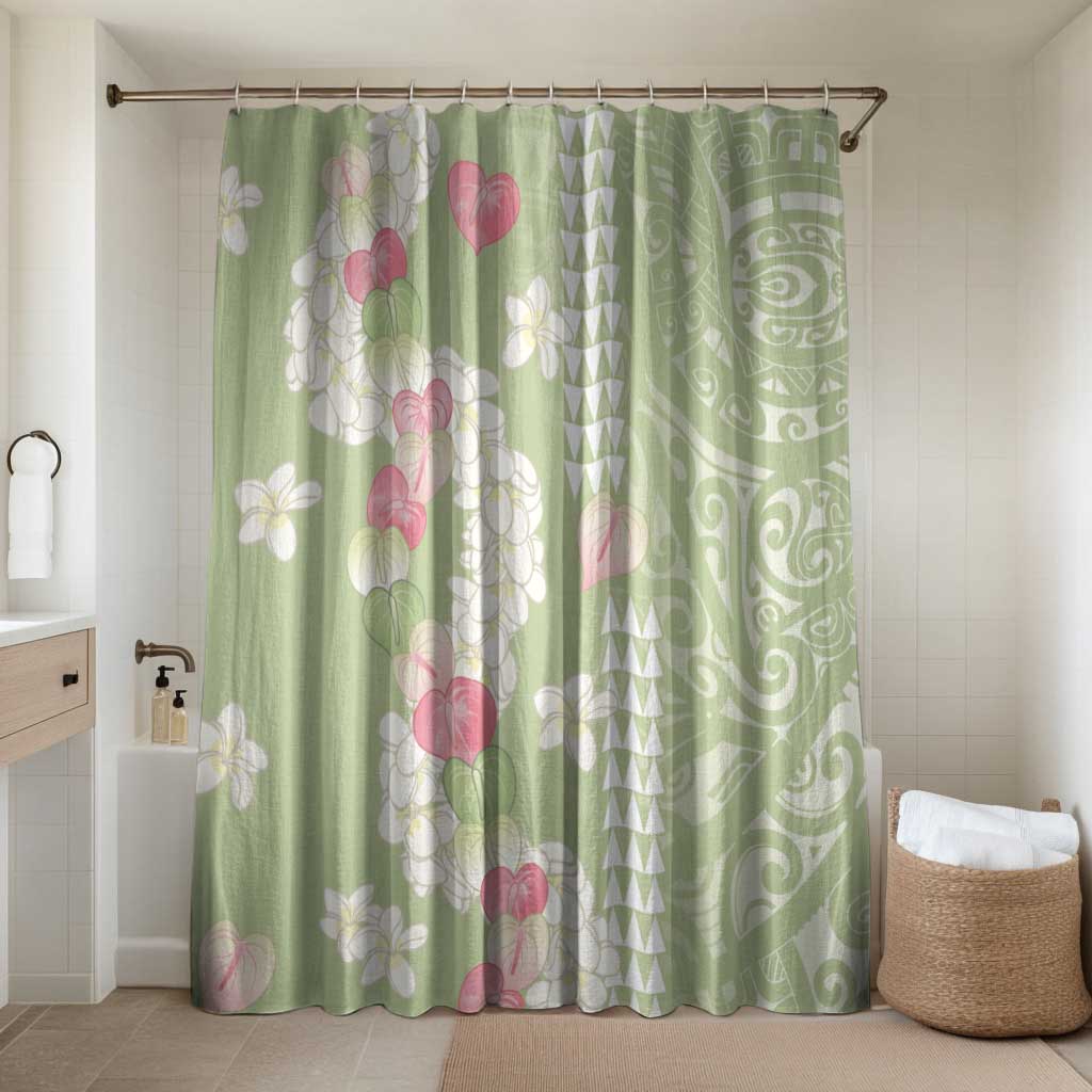 Leaf Green Hawaii Anthurium Plumeria Lei Bathroom Set LT9 Shower Curtain Only Green - Polynesian Pride