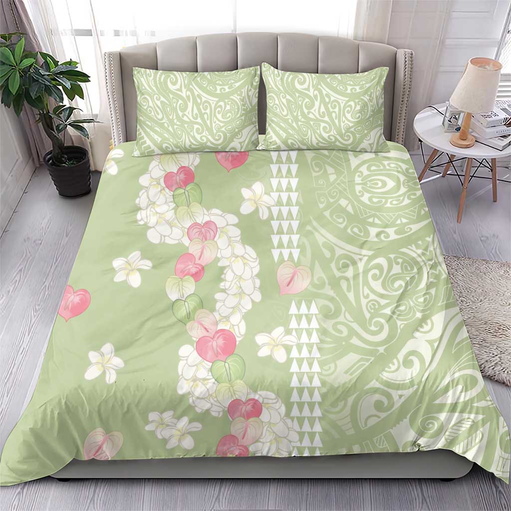 Leaf Green Hawaii Anthurium Plumeria Lei Bedding Set LT9 - Polynesian Pride