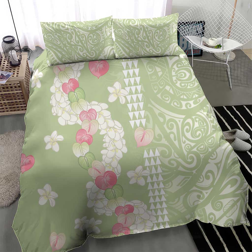 Leaf Green Hawaii Anthurium Plumeria Lei Bedding Set LT9 - Polynesian Pride