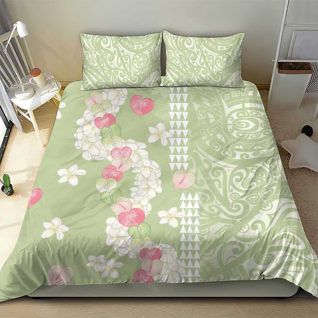 Leaf Green Hawaii Anthurium Plumeria Lei Bedding Set LT9 - Polynesian Pride