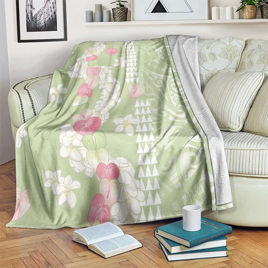 Leaf Green Hawaii Anthurium Plumeria Lei Blanket LT9 Green - Polynesian Pride