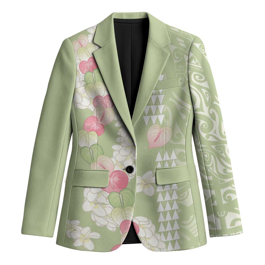 Leaf Green Hawaii Anthurium Plumeria Lei Blazer LT9 Unisex Green - Polynesian Pride
