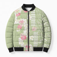 Leaf Green Hawaii Anthurium Plumeria Lei Bomber Puffer Jacket LT9 Unisex Green - Polynesian Pride