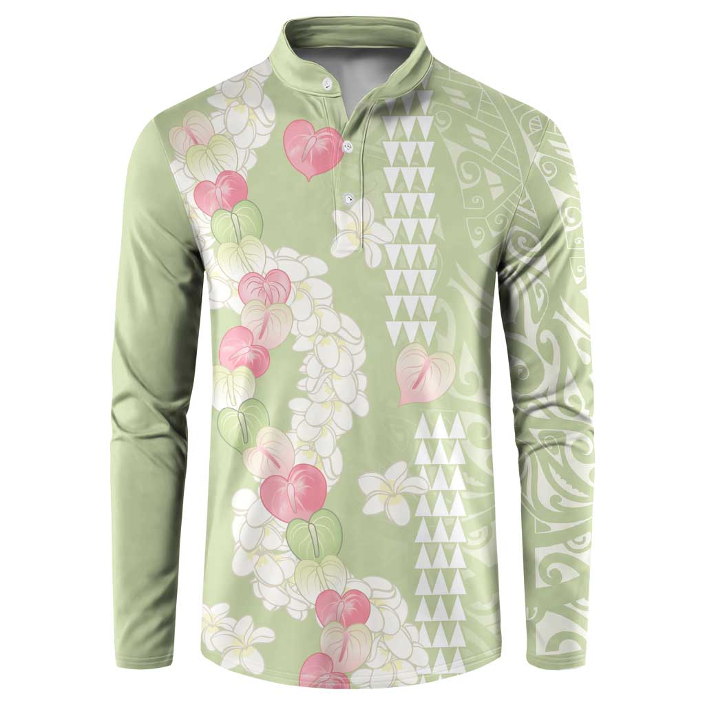 Leaf Green Hawaii Anthurium Plumeria Lei Button Sweatshirt LT9 Green - Polynesian Pride