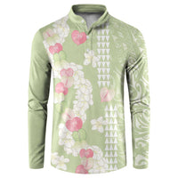Leaf Green Hawaii Anthurium Plumeria Lei Button Sweatshirt LT9 Green - Polynesian Pride