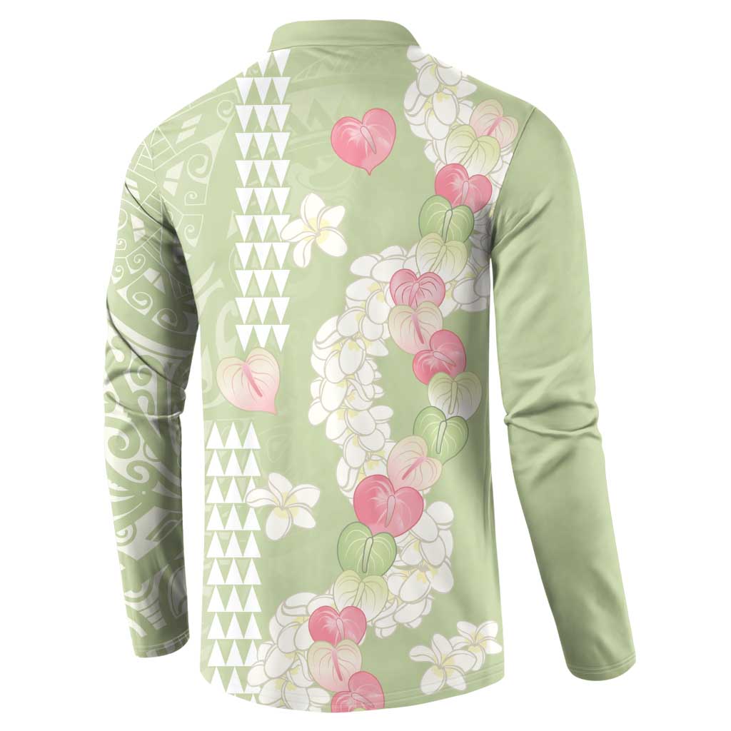 Leaf Green Hawaii Anthurium Plumeria Lei Button Sweatshirt LT9 - Polynesian Pride