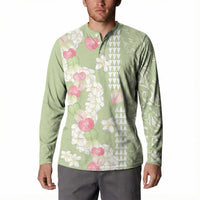 Leaf Green Hawaii Anthurium Plumeria Lei Button Sweatshirt LT9 - Polynesian Pride