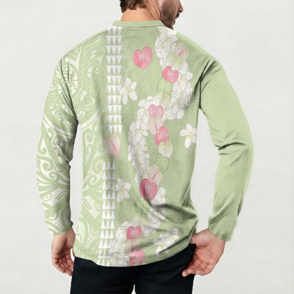 Leaf Green Hawaii Anthurium Plumeria Lei Button Sweatshirt LT9 - Polynesian Pride