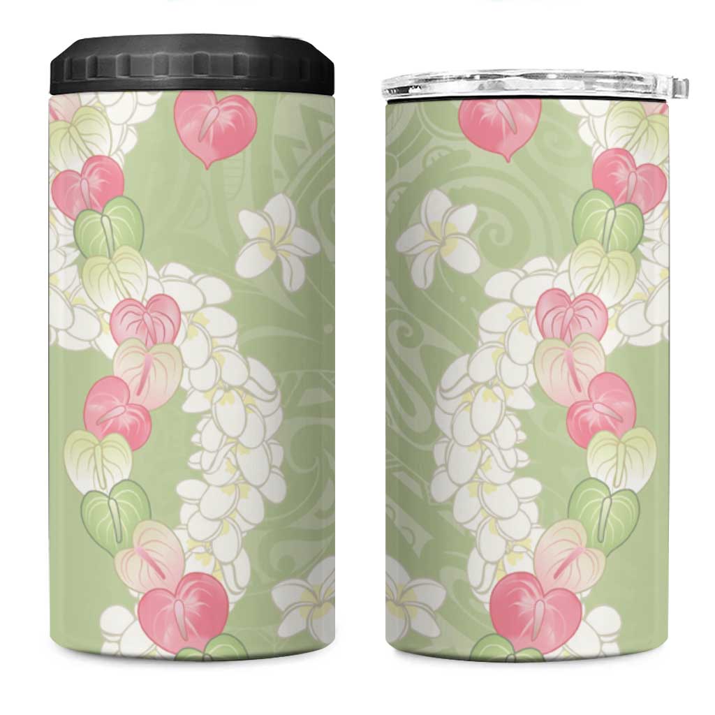 Leaf Green Hawaii Anthurium Plumeria Lei 4 in 1 Can Cooler Tumbler
