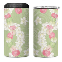 Leaf Green Hawaii Anthurium Plumeria Lei 4 in 1 Can Cooler Tumbler LT9 One Size: 16 oz Green - Polynesian Pride