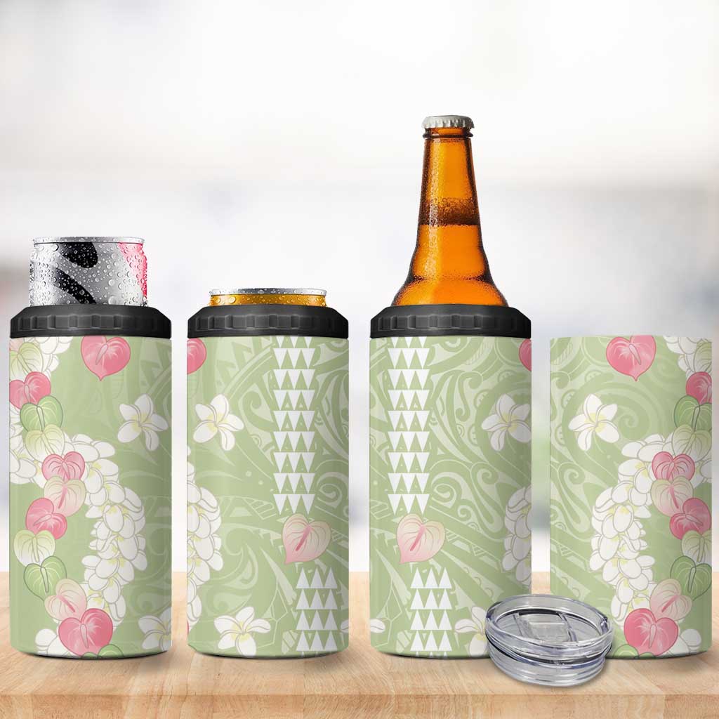 Leaf Green Hawaii Anthurium Plumeria Lei 4 in 1 Can Cooler Tumbler LT9 - Polynesian Pride