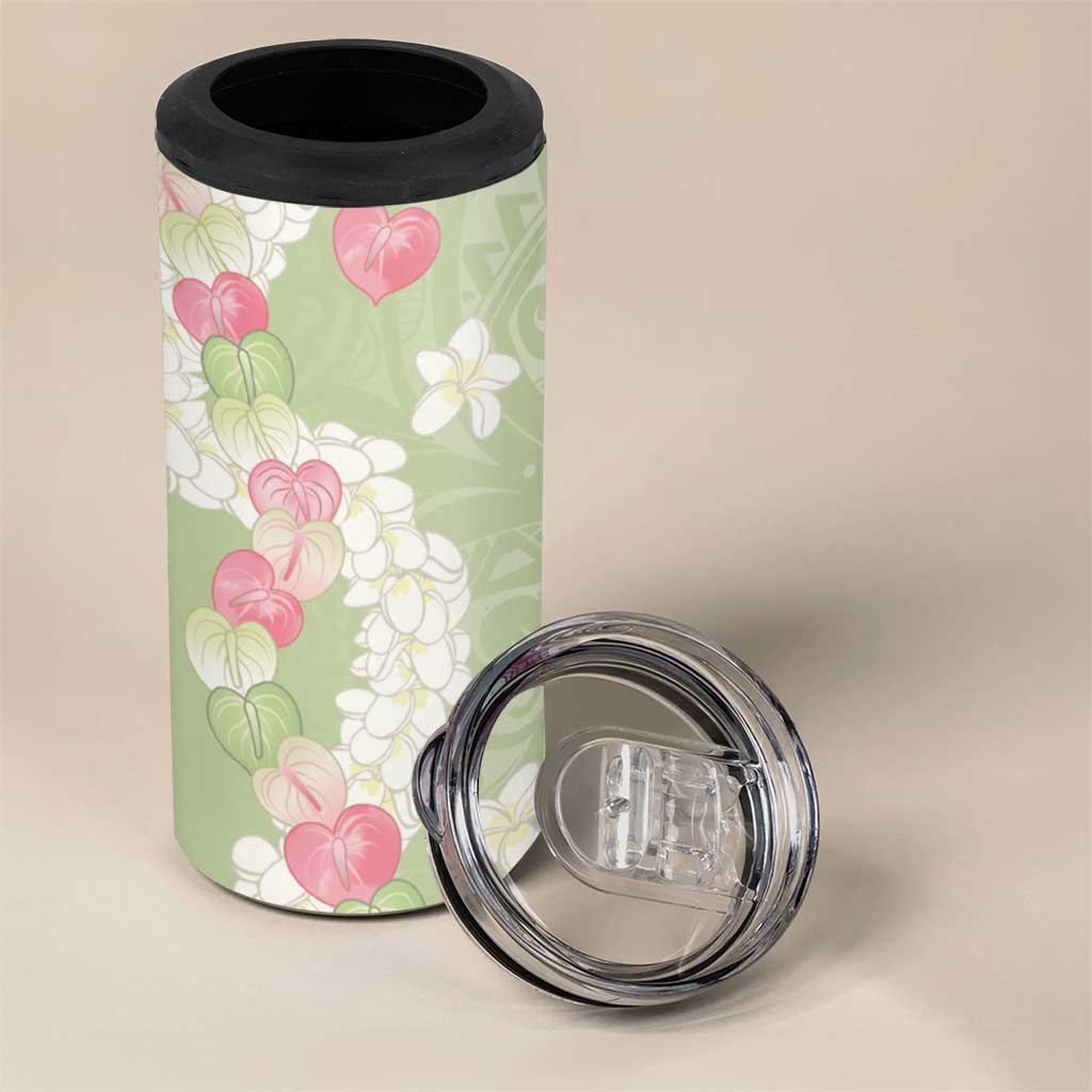 Leaf Green Hawaii Anthurium Plumeria Lei 4 in 1 Can Cooler Tumbler LT9 - Polynesian Pride