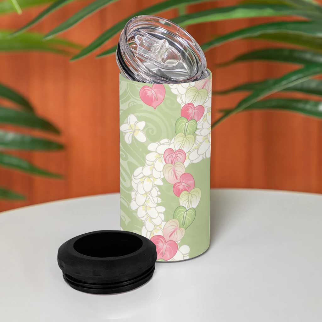 Leaf Green Hawaii Anthurium Plumeria Lei 4 in 1 Can Cooler Tumbler LT9 - Polynesian Pride