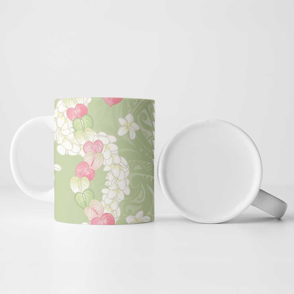 Leaf Green Hawaii Anthurium Plumeria Lei Ceramic Mug LT9 - Polynesian Pride
