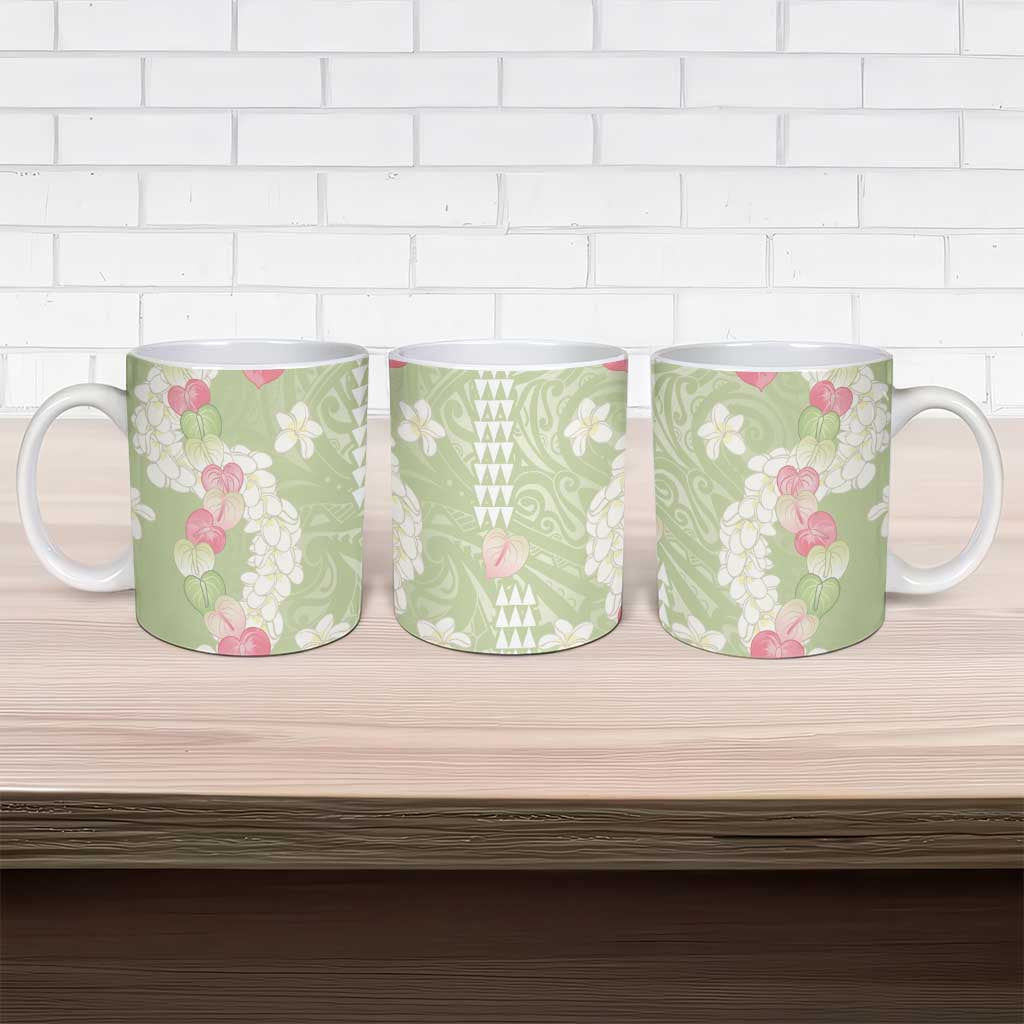 Leaf Green Hawaii Anthurium Plumeria Lei Ceramic Mug LT9 - Polynesian Pride