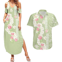 Leaf Green Hawaii Anthurium Plumeria Lei Couples Matching Summer Maxi Dress and Hawaiian Shirt LT9 Green - Polynesian Pride