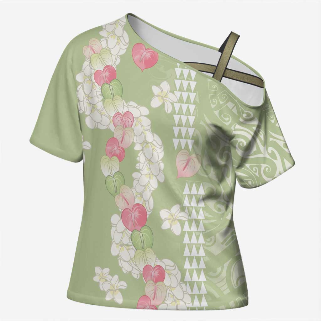 Leaf Green Hawaii Anthurium Plumeria Lei Cross Shoulder Shirt LT9 Female Green - Polynesian Pride