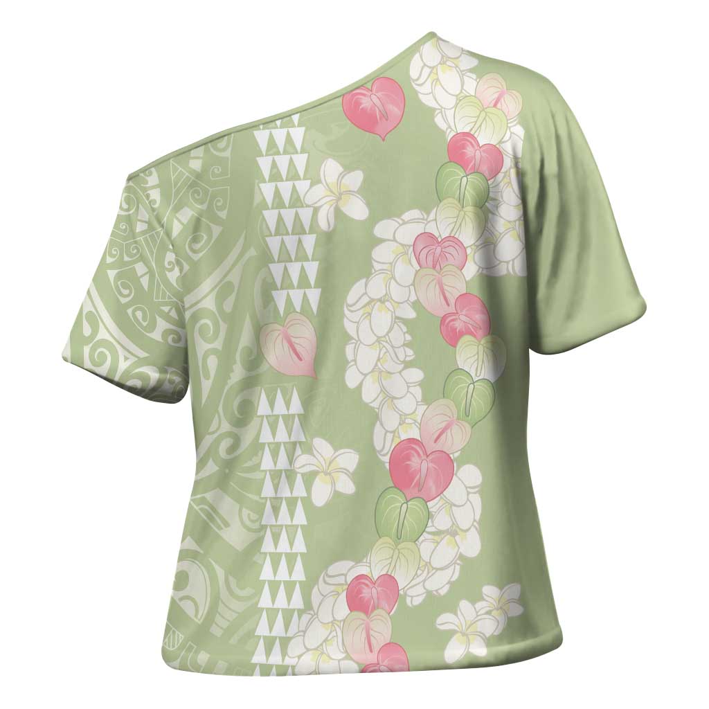 Leaf Green Hawaii Anthurium Plumeria Lei Cross Shoulder Shirt LT9 - Polynesian Pride