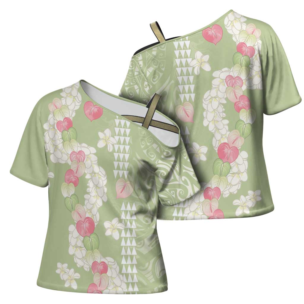 Leaf Green Hawaii Anthurium Plumeria Lei Cross Shoulder Shirt LT9 - Polynesian Pride