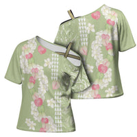 Leaf Green Hawaii Anthurium Plumeria Lei Cross Shoulder Shirt LT9 - Polynesian Pride