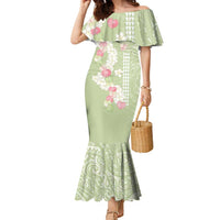 Leaf Green Hawaii Anthurium Plumeria Lei Family Matching Mermaid Dress and Hawaiian Shirt
