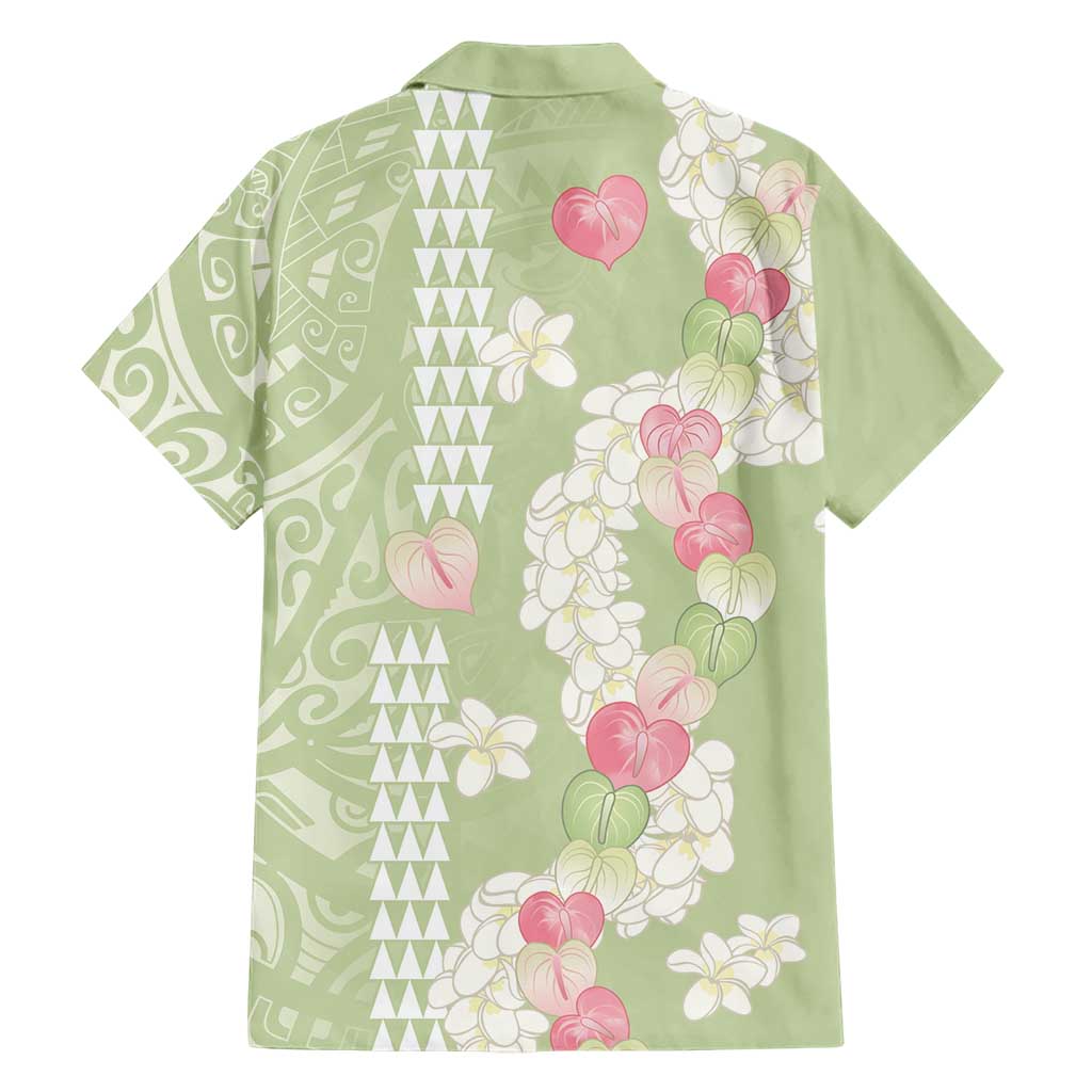 Leaf Green Hawaii Anthurium Plumeria Lei Family Matching Short Sleeve Bodycon Dress and Hawaiian Shirt