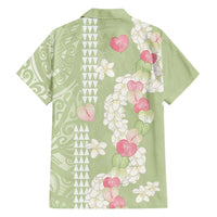 Leaf Green Hawaii Anthurium Plumeria Lei Family Matching Tank Maxi Dress and Hawaiian Shirt