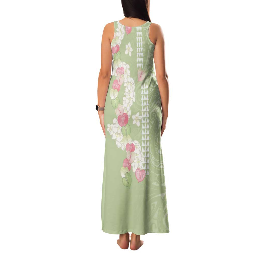 Leaf Green Hawaii Anthurium Plumeria Lei Family Matching Tank Maxi Dress and Hawaiian Shirt