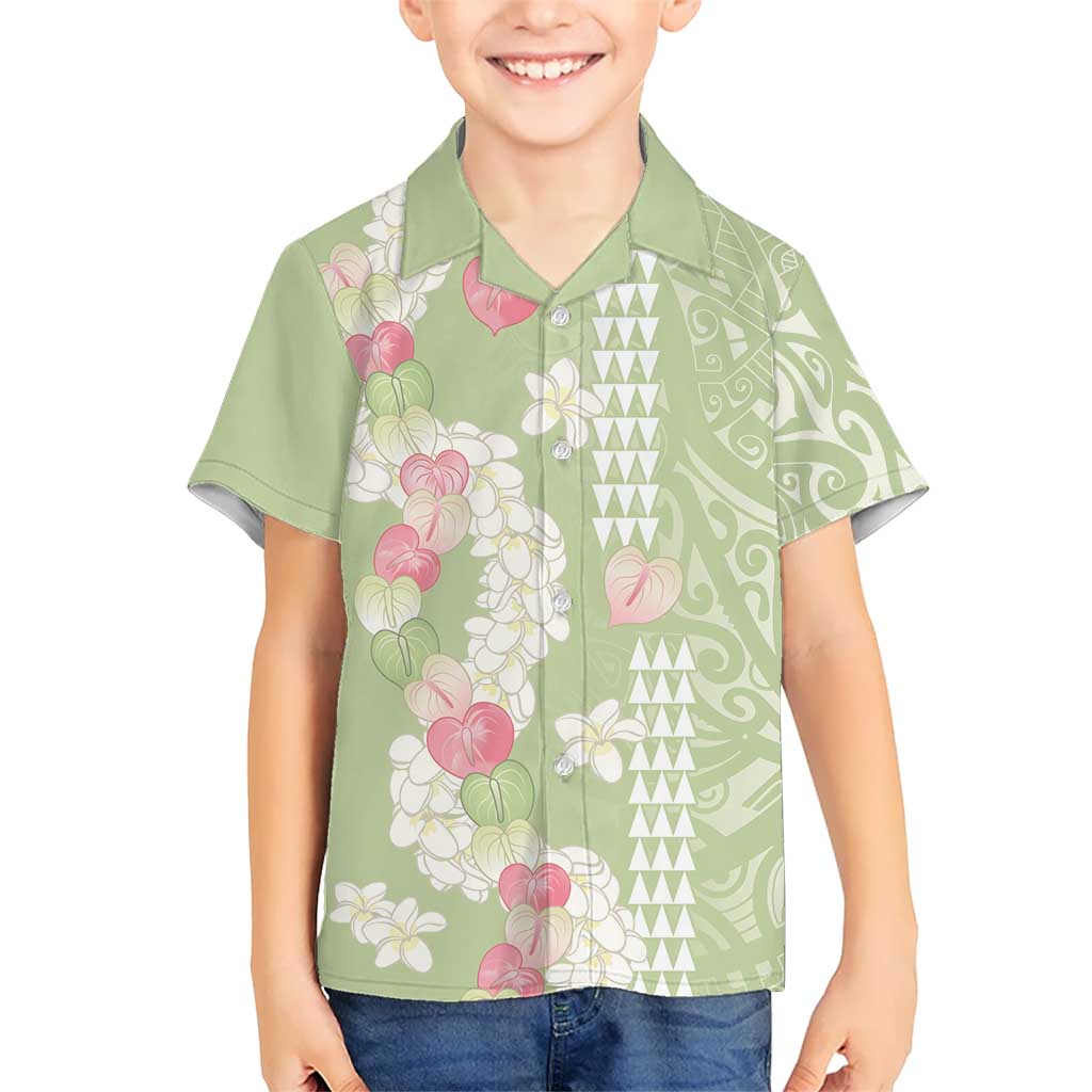 Leaf Green Hawaii Anthurium Plumeria Lei Family Matching Tank Maxi Dress and Hawaiian Shirt