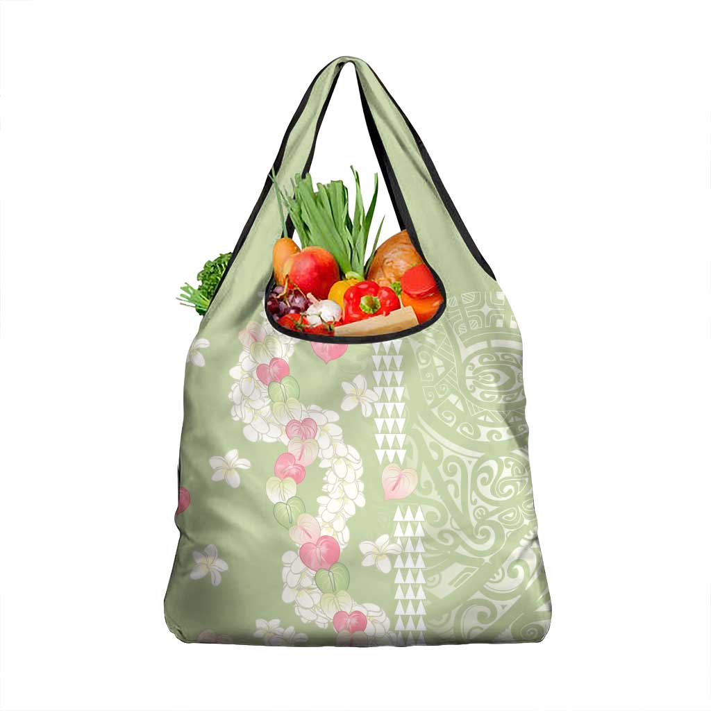 Leaf Green Hawaii Anthurium Plumeria Lei Grocery Bag LT9 1-pack One Size Green - Polynesian Pride
