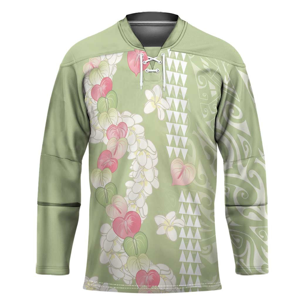 Leaf Green Hawaii Anthurium Plumeria Lei Hockey Jersey LT9 Unisex Green - Polynesian Pride