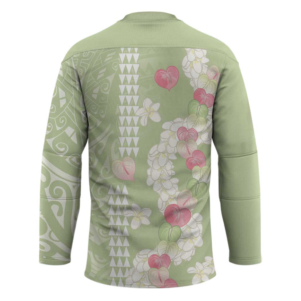 Leaf Green Hawaii Anthurium Plumeria Lei Hockey Jersey LT9 - Polynesian Pride