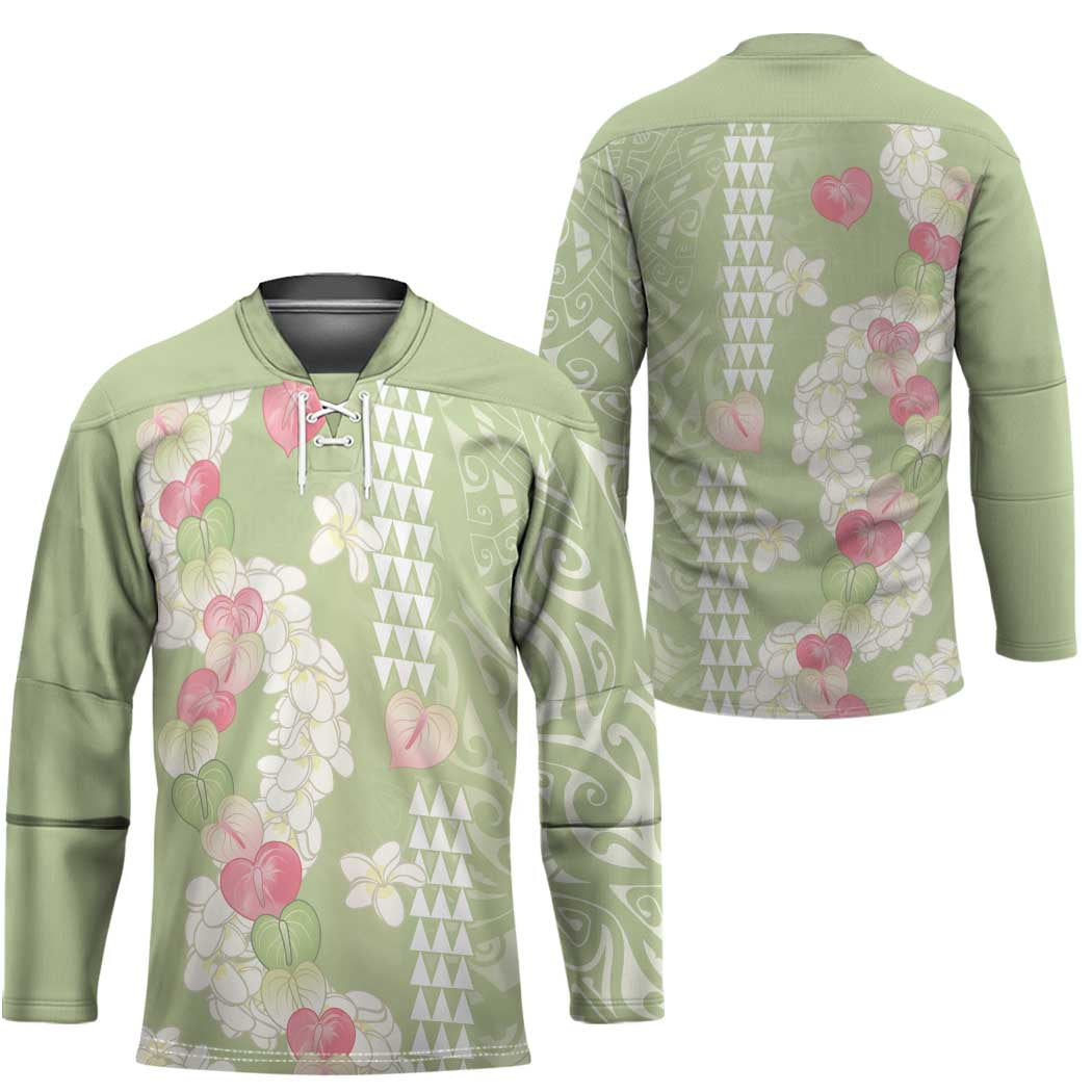 Leaf Green Hawaii Anthurium Plumeria Lei Hockey Jersey LT9 - Polynesian Pride