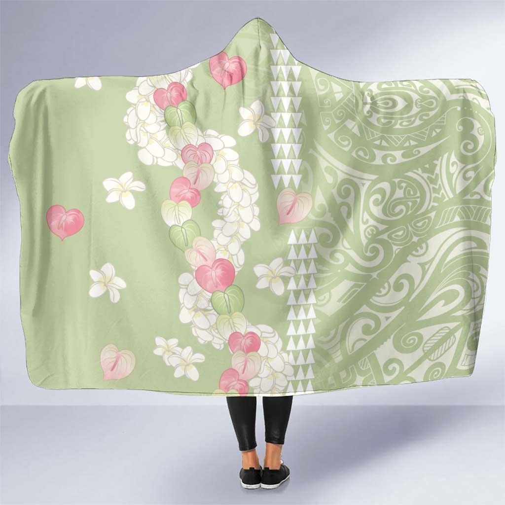 Leaf Green Hawaii Anthurium Plumeria Lei Hooded Blanket