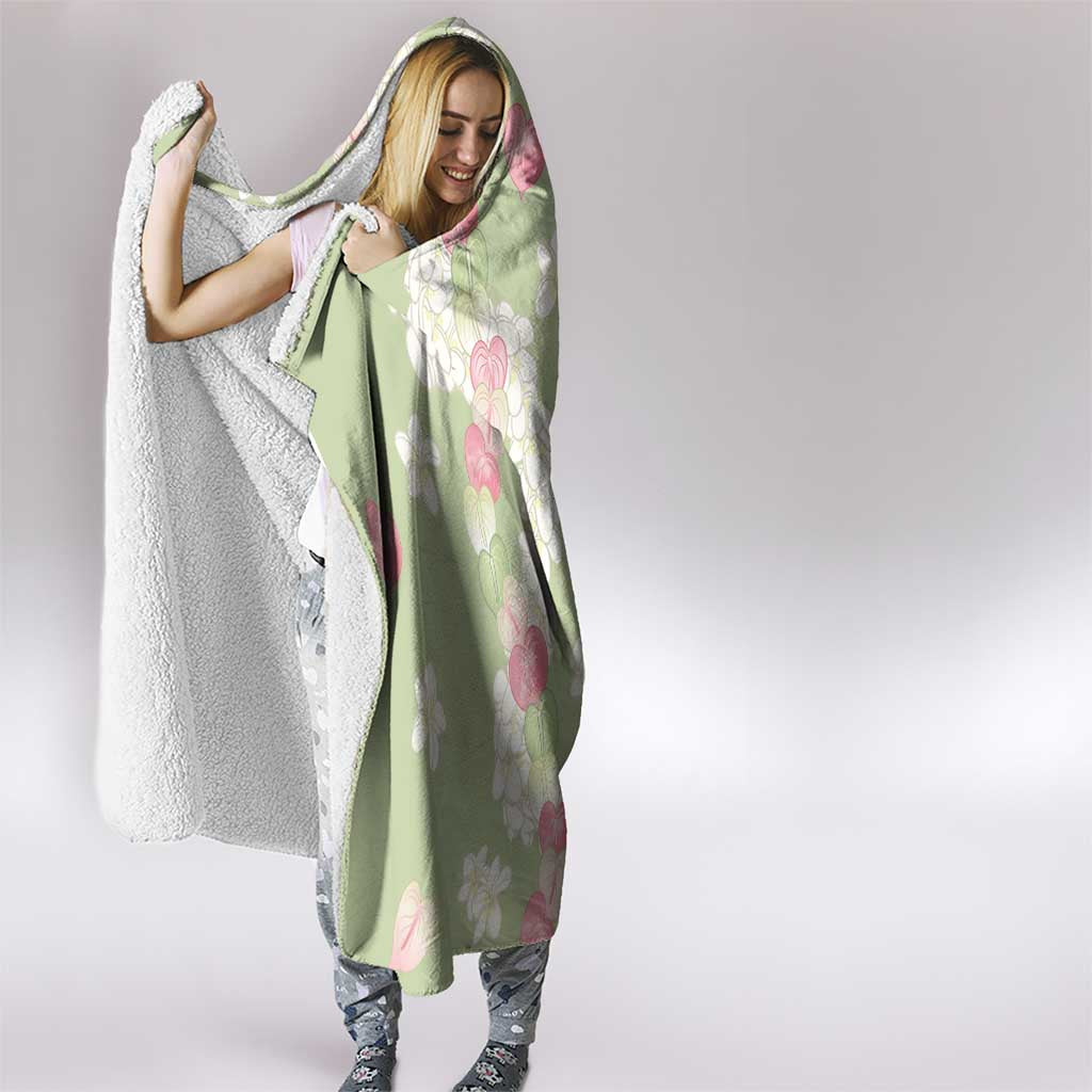 Leaf Green Hawaii Anthurium Plumeria Lei Hooded Blanket LT9 - Polynesian Pride