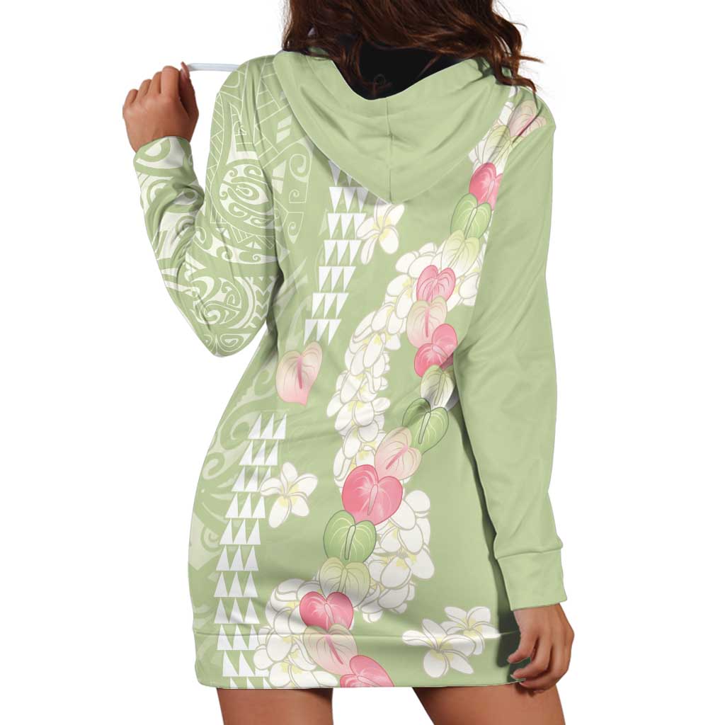 Leaf Green Hawaii Anthurium Plumeria Lei Hoodie Dress LT9 - Polynesian Pride