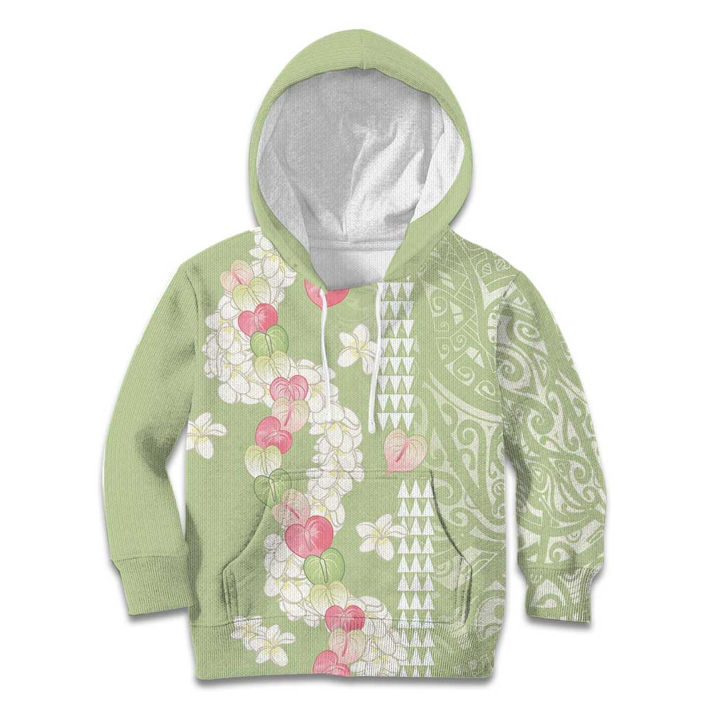 Leaf Green Hawaii Anthurium Plumeria Lei Kid Hoodie LT9 Hoodie Green - Polynesian Pride