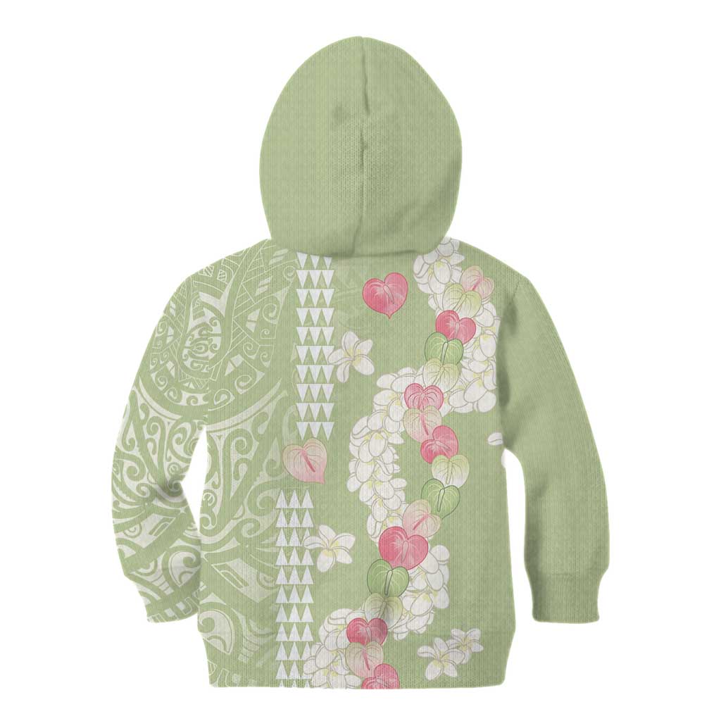 Leaf Green Hawaii Anthurium Plumeria Lei Kid Hoodie LT9 - Polynesian Pride