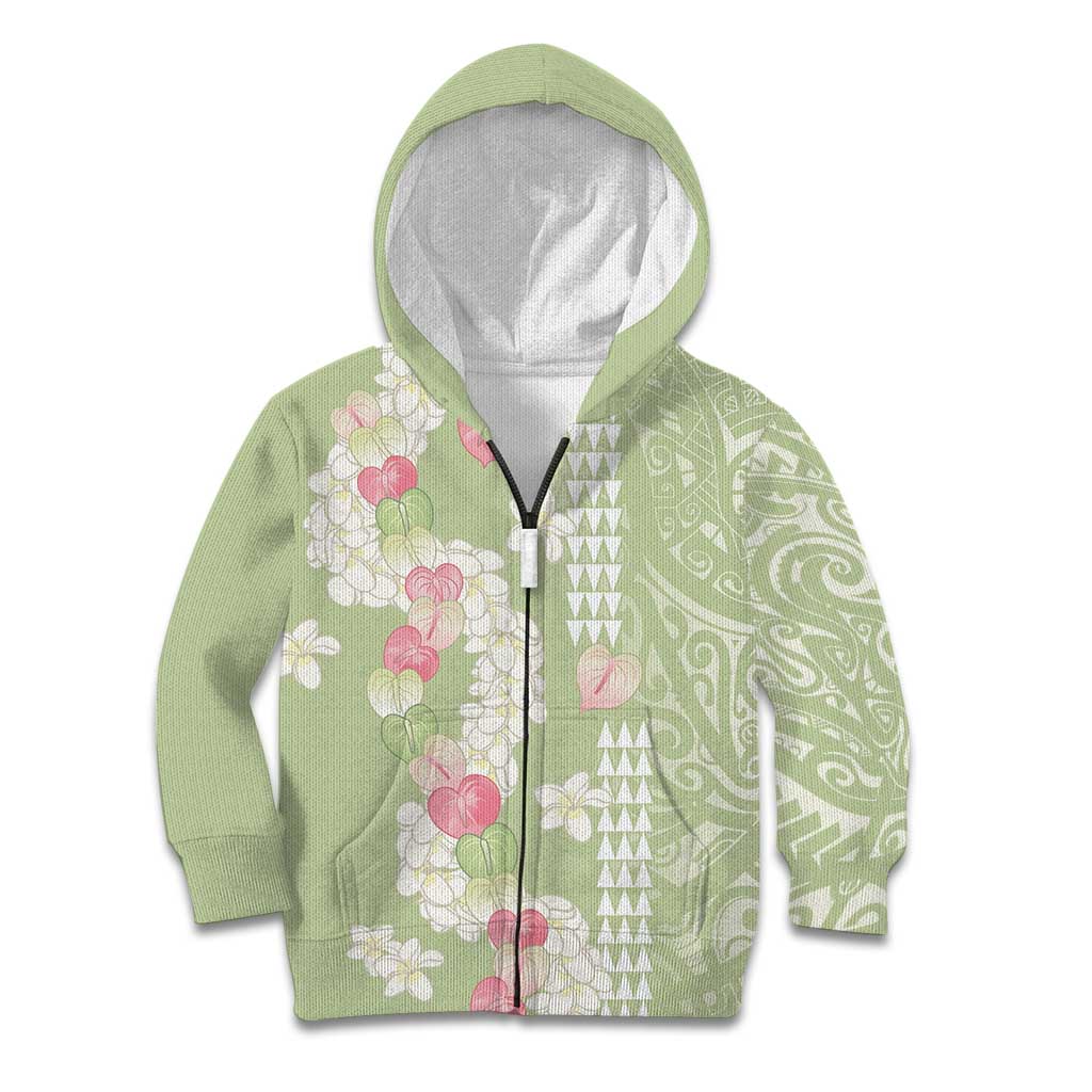 Leaf Green Hawaii Anthurium Plumeria Lei Kid Hoodie LT9 Zip Hoodie Green - Polynesian Pride