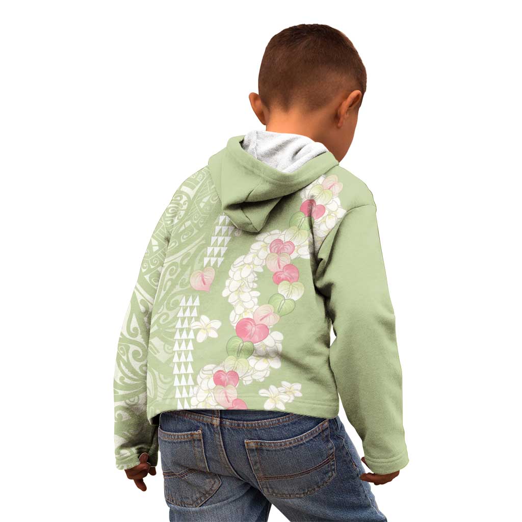 Leaf Green Hawaii Anthurium Plumeria Lei Kid Hoodie LT9 - Polynesian Pride