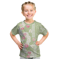 Leaf Green Hawaii Anthurium Plumeria Lei Kid T Shirt LT9 Green - Polynesian Pride