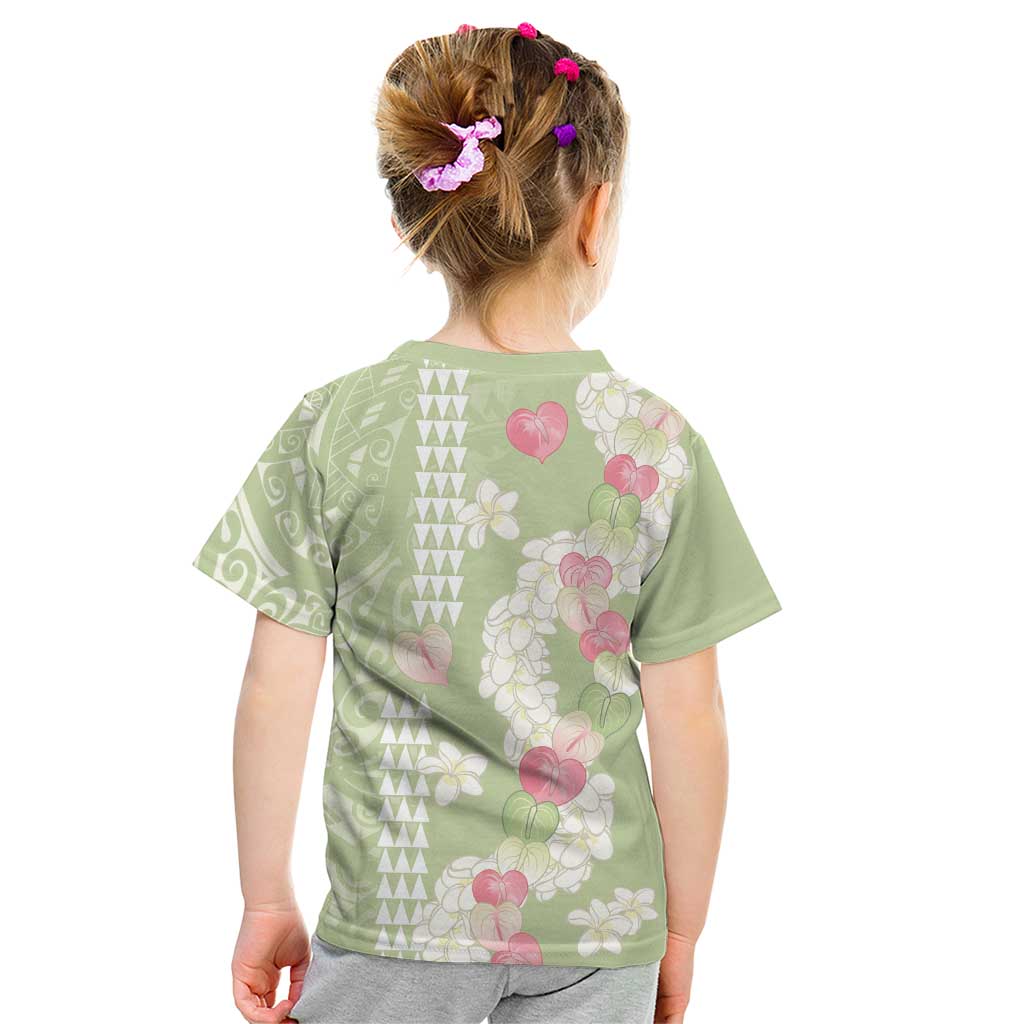 Leaf Green Hawaii Anthurium Plumeria Lei Kid T Shirt LT9 - Polynesian Pride
