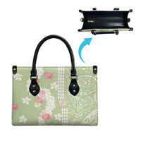 Leaf Green Hawaii Anthurium Plumeria Lei Leather Bag