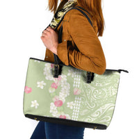 Leaf Green Hawaii Anthurium Plumeria Lei Leather Tote Bag LT9 Green - Polynesian Pride