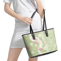 Leaf Green Hawaii Anthurium Plumeria Lei Leather Tote Bag LT9 - Polynesian Pride