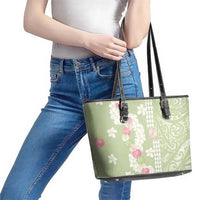 Leaf Green Hawaii Anthurium Plumeria Lei Leather Tote Bag LT9 - Polynesian Pride