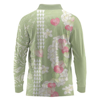 Leaf Green Hawaii Anthurium Plumeria Lei Long Sleeve Polo Shirt LT9 - Polynesian Pride