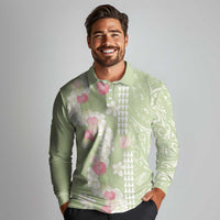Leaf Green Hawaii Anthurium Plumeria Lei Long Sleeve Polo Shirt LT9 - Polynesian Pride